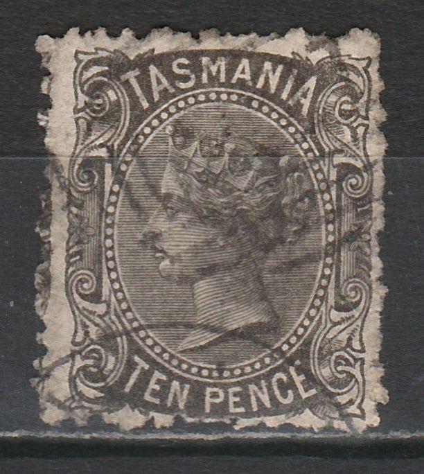 TASMANIA 1870 QV 10D PERF 11.5 WMK 10 INVERTED USED