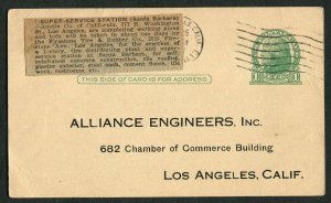 1930 Los Angeles CA Postal Card Firestone Tire Super-Service Station 1c Jefferso