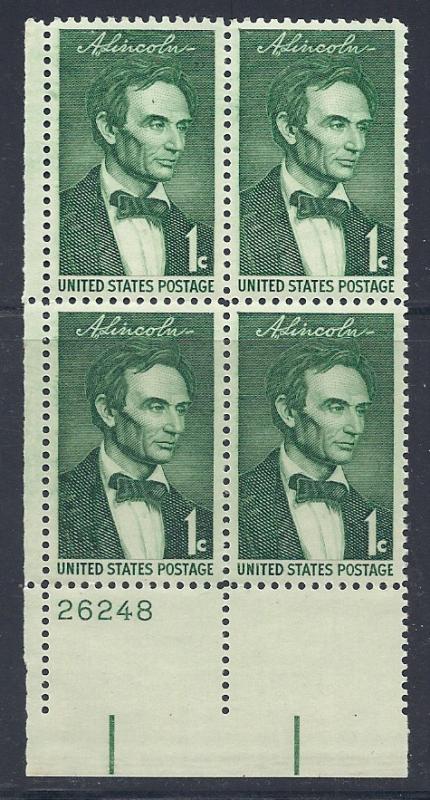 US #1113 1c Lincoln  Plate Block of 4 (MNH) CV $0.80
