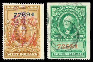 Scott R247, R248 $60.00-$100.00 Documentary Revenues Used F-VF Cat $10