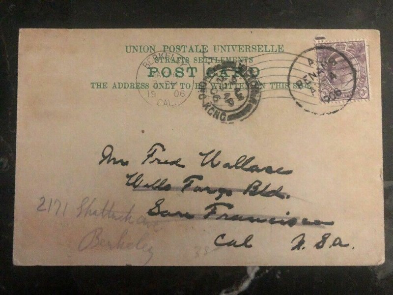 1906 Penang Strait Settlements RPPC Postcard Cover To Berkeley USA Via Hong Kong