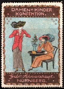 Vintage Germany Poster Stamp Gebr. Schwarzhaupt Dresses And Fabrics Nurnberg