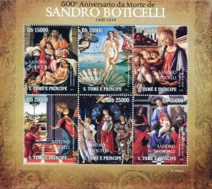 Sao Tome & Principe 2010 BOTICELLI Paintings Sheet Perforated Mint (NH)