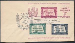 UN New York stamp 10th anniversary of UNO block FDC Cover 1955 Mi 1 I WS196809