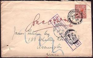 GB 1928 cover CLITHEROE to Accrington : Returned to sender