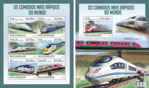 Speed Trains Züge TGV Railroads Locomotives Transport Mozambique MNH stamp set