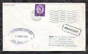 h26 - GB 1963 PAQUEBOT Cover. Ship SS AVALON