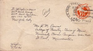 United States A.P.O.'s 6c Monoplane Air Envelope 1945 U.S. Army Postal Servic...