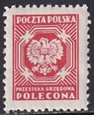 Poland 1953 Sc O28 Red 1.55z Polecona Official No Control #  Perf 11 Stamp MNH
