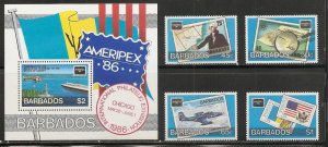 Barbados 682-6 1986 AMERIPEX set and s.s. MNH