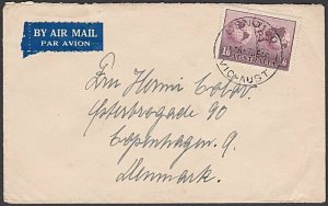 AUSTRALIA 1946 1/6d Hermes single franking airmail cover Bendigo to Denmark.P292