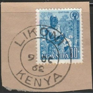 Uganda, #87 Used From 1962     cancel on piece Likoni   Kenya