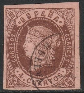 Spain 1862 Sc 56 used Huelva cancel