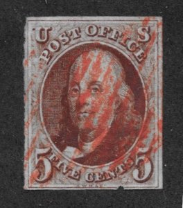 #1 Used, 5c Washington, Brown,  Red CXL, scv: $350, FREE Insured Shipping