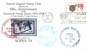 CENTENARY OF THE UNIVERSAL POSTAL UNION AT SOPEX '74 UN STAMP (ONLY 200 EXIST)