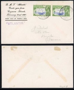 Cayman Islands 1937 R.M.S. Atlantis visit cover 1935 1/2d pair GEORGETOWN pmks