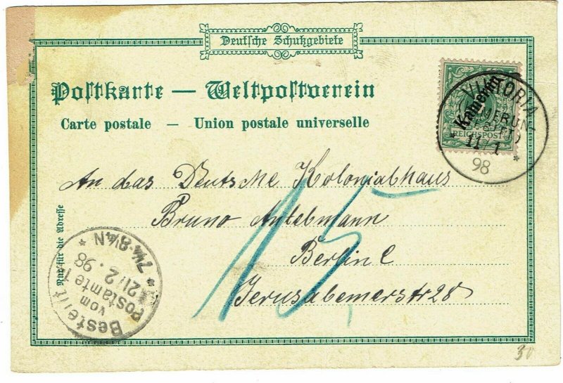 Cameroun 1898 Viktoria cancel on Gruss Aus postcard to Germany