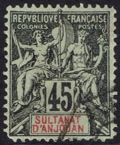 FRENCH ANJOUAN 1900 PEACE AND COMMERCE 45C USED