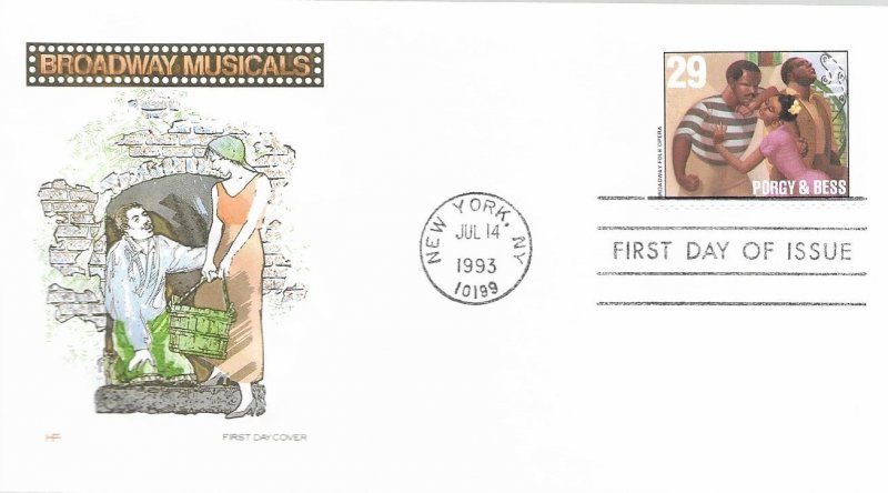 1993 FDC, #2767-2770, 2770a, 29c Broadway Musicals, House of Farnam (5)