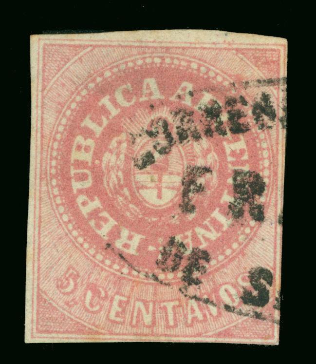 ARGENTINA 1863  Seal of the Republic  5c rose  Sc# 7C  used FVF 