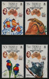 Turks & Caicos 640-3 MNH Map, Ship, Fish, Koala, Bird, Lizard, Darwin