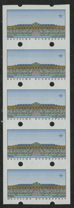 Germany Bund ATM-stamp issued 1993, strip of 5, denom.? Pf, mint nh, mis-printed