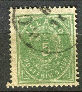 ICELAND; 1870s early classic issue used Shade of 5aur. value 