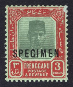 Malaya Trengganu 1921 $3 SPECIMEN MCA Suleiman SG 24s Scott 43s LMM/MLH Cat£($)