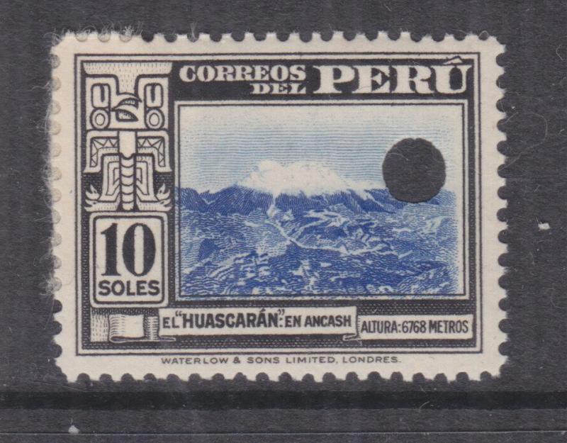 PERU, 1938 Mt. Huascaran, 10s. Waterlow, London,Punched Proof, paper on reverse