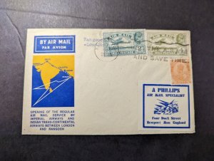 1933 Burma Airmail First Flight Cover FFC Rangoon to Newport England