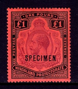 NYASALAND — SCOTT 23v (SG 98s) — 1913 £1 KGV HEAD PLATE SPECIMEN — MLH — SG £320