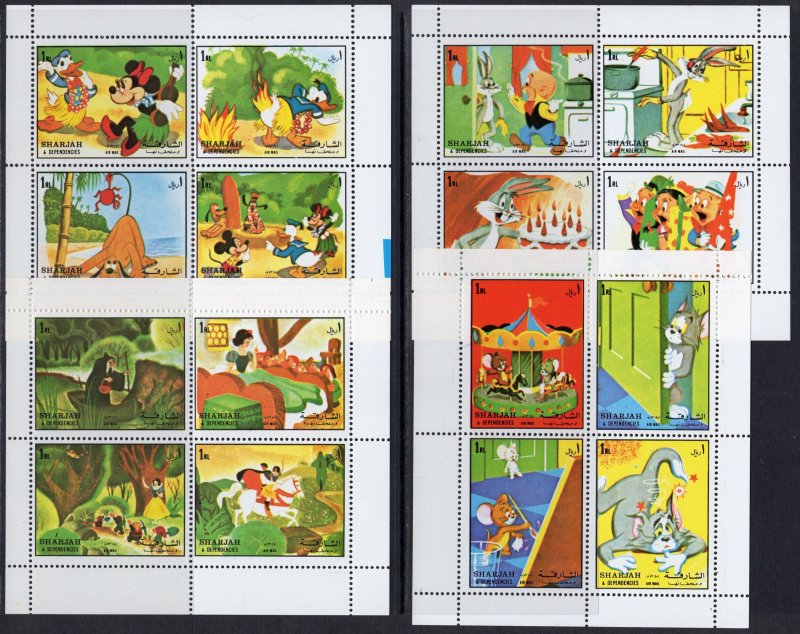 Sharjah 1972 DISNEY CHARACTERS 8 Sheetlets Perforated MNH VERY RARE !!!