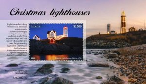 Liberia - 2020 Christmas Lighthouses, Nubble - Stamp Souvenir Sheet LIB200521b2