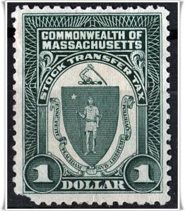 Massachusetts $1.00 Stock Transfer Stamp (UsedFaults)