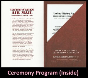 US 5282 Centennial Air Mail Red Ceremony Program FDC 2018