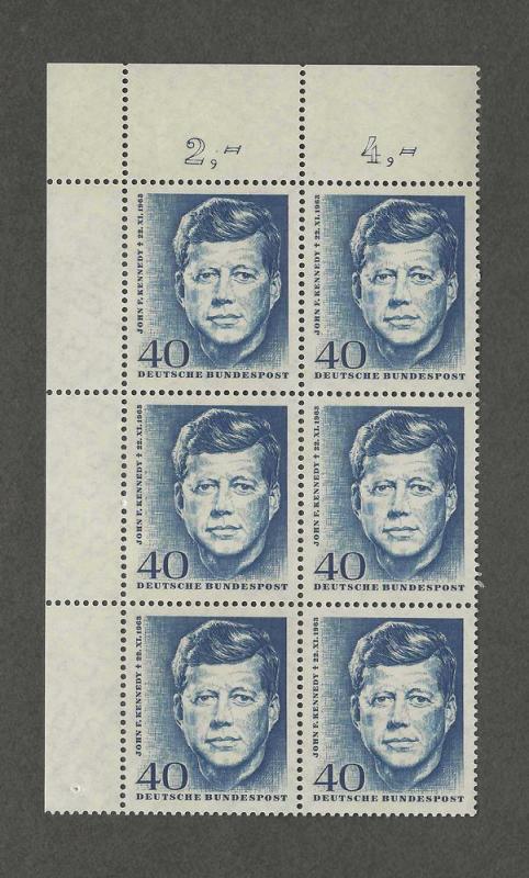 Germany Scott No. 901, MNH, 40p Kennedy, Corner Block of 6