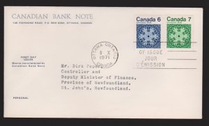 CANADA FDC Scott # 554, 555 - Christmas - Snow Flakes - Canadian Bank Note