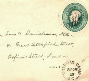 CANADA KGV Cover British Columbia *Chapman Camp* Cranbrook BC 1929 London FC18