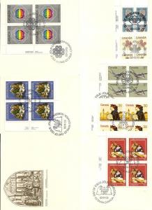 Canada  20 Diff. Plate Blocks on First Day Covers, 3 scans