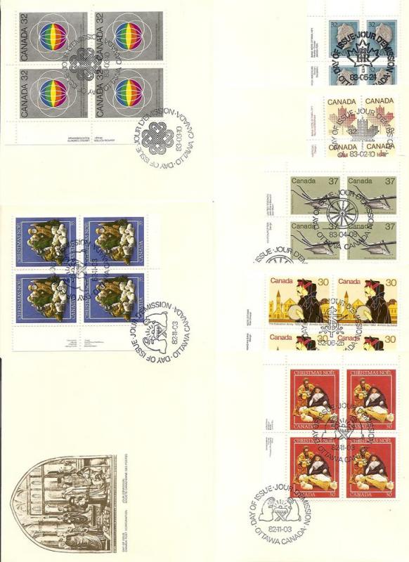 Canada  20 Diff. Plate Blocks on First Day Covers, 3 scans