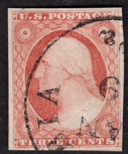 US #11a Extra fine, used with neat town cancel.