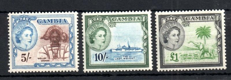 Gambia QEII 1953 5/- 10/- & £1 mint LHM & MNH #183-185 WS13875