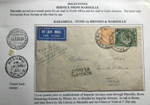 1935 Kakamega Kenya Early Airmail Cover FFC To Tunis Tunisia Via Marseille