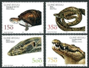 Guinea Bissau 2002 year set/4 reptiles, MNH. Turtle, Python, Lizard, Crocodile.