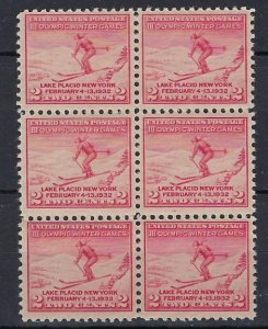 U.S. 716 MNH Block of 6 1932 Skier (an8021)