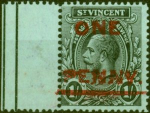 St Vincent 1915 1d on 1s Black-Green SG121c Penny & Bar Double V.F MNH Brando...