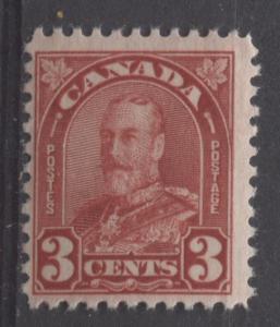 Canada #167 3c Bright Scarlet King George V 1930-35 Arch Iss. Cream Gum F-70 OG