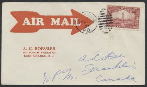 1927 La Malbaie PQ to Franklin Xmas Drop Mail Flight Roessler Air Mail Arrow