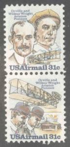 USA Scott C92a = C91-C92 vertical Wright brothers pair MNH**