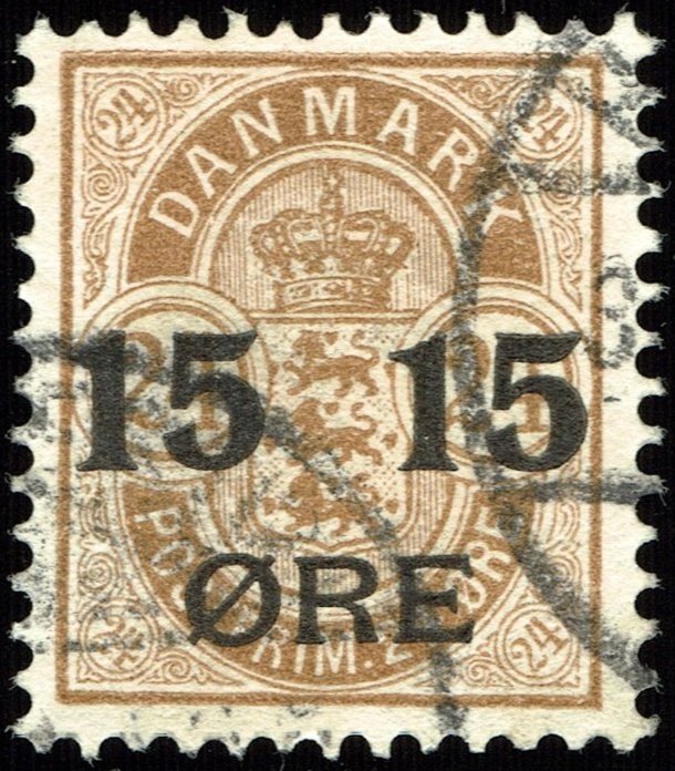 Denmark #56  Used - Ovpt 15 ore on 24 ore (1904)